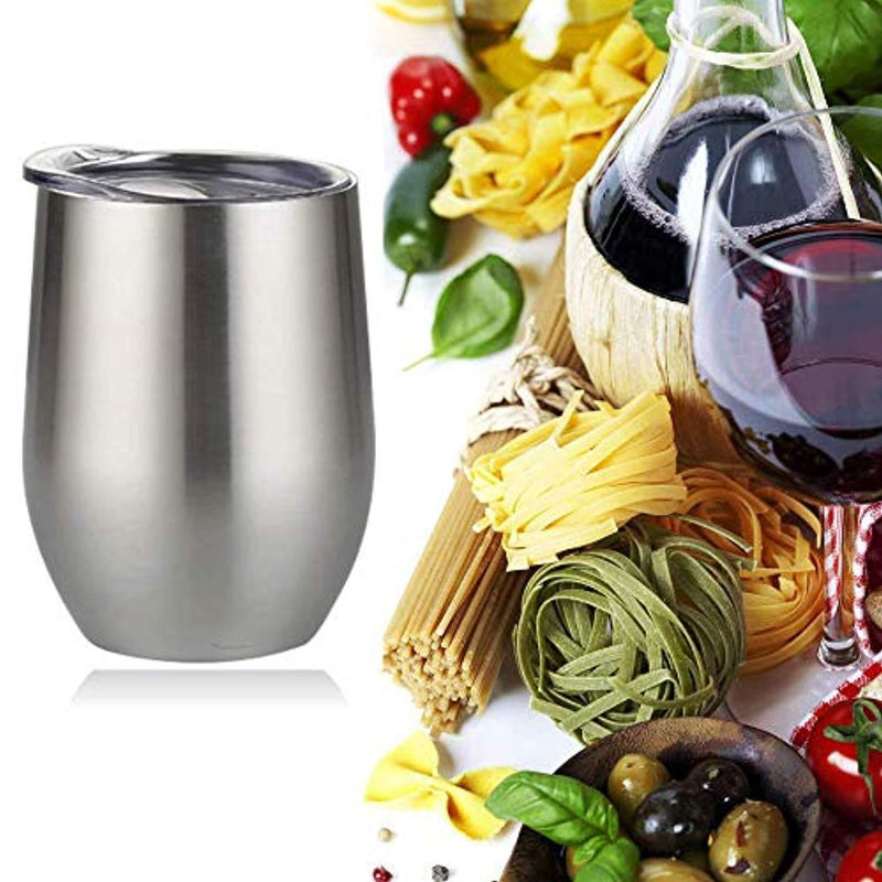 Wine Tumbler - Set of 2 - Stainless Steel Double Walled Vacuum Insulated Stemless Wine Glass Cup Travel Tumbler With Lid -12 Ounce