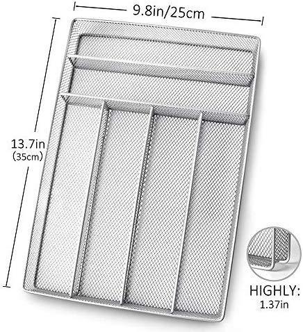 KaryHome 24 Piece Silverware Teivio  Set, Flatware Utensils Set Mirror Polished, Dishwasher Safe Service for 4, Include Knife/Fork/Spoon/Steak Knife/Wire Mesh Steel Cutlery Holder Storage Trays (Silver)