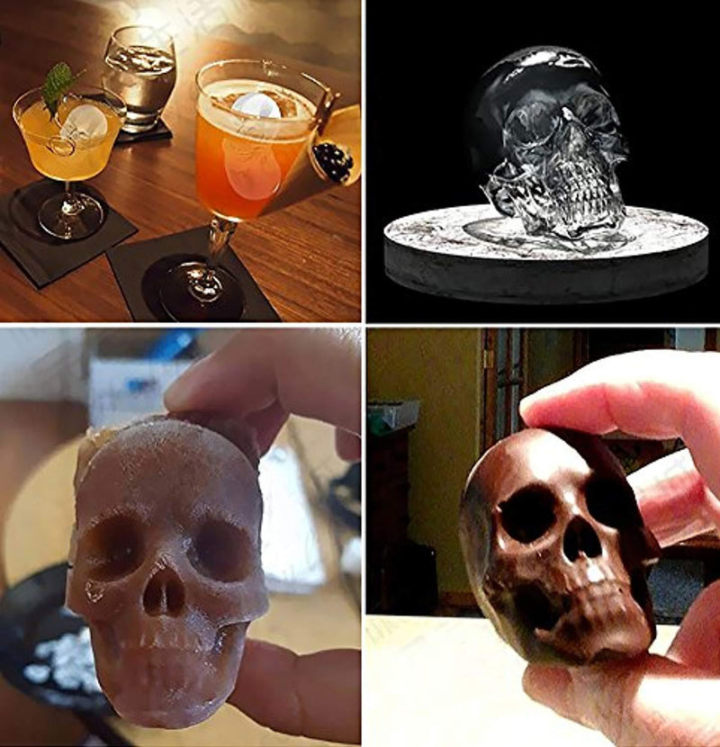 Ouddy 2 Pack Ice Ball Maker Skull Mold, Silicone Ice Cube Trays, Giant Black Skull & Round Ice Cube Maker for Whiskey Wine, Cocktails and Beverages