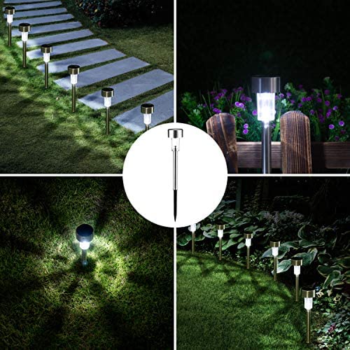 ATHLERIA 16 Pack Solar Lights Outdoor Pathway,Solar Walkway Lights Outdoor,Garden Led Lights for Landscape/Patio/Lawn/Yard/Driveway-Cold White (Stainless Steel)