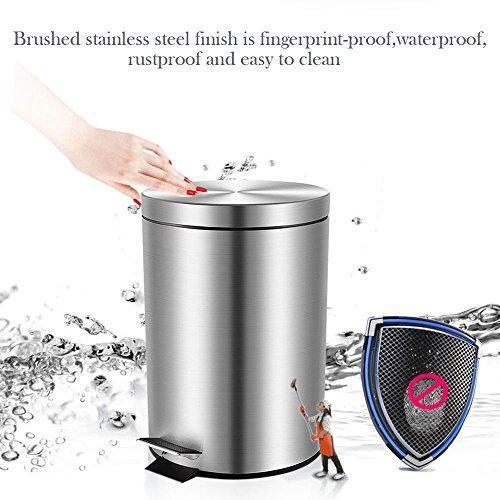 Mini Trash Can with Lid Soft Close, Magdisc Round Bathroom Trash Can with Removable Inner Wastebasket, Anti-Fingerprint Brushed Stainless Steel Trash Can, 0.8Gal/3L