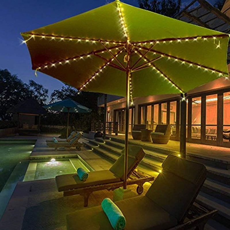 Patio Umbrella Lights 8 Lighting Mode 104 LED String Lights with Remote Control Umbrella Lights Battery Operated Waterproof Outdoor Lighting for Patio Umbrellas Outdoor Use Camping Tents Warm White