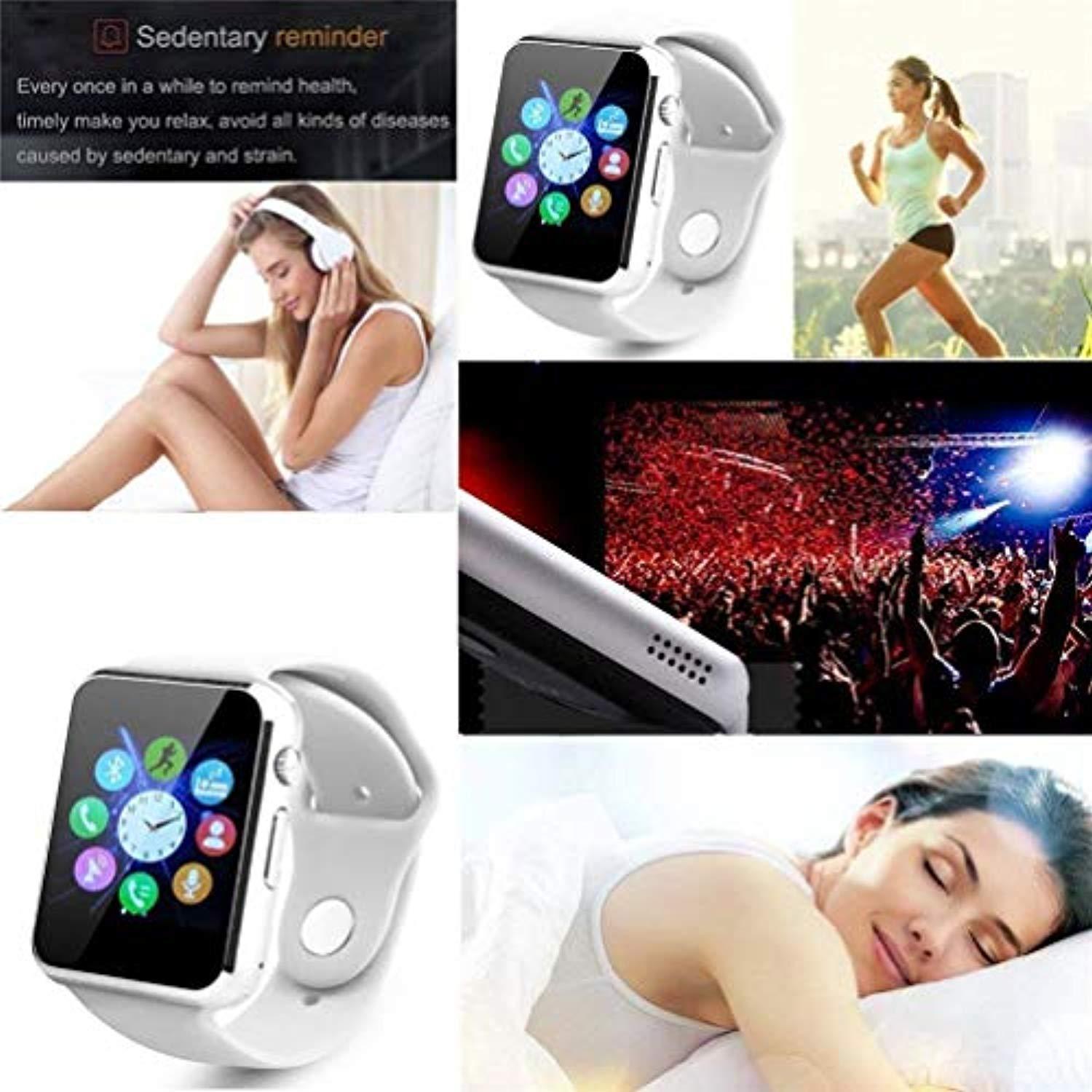 Bluetooth Smart Watch for iOS iPhone Android System Qidoou Wrist Watch Camera HCM Card Sleep Monitor Step Calories Tracker Alarm Clock Call/Message Reminder Anti-Lost for Adults and Kids(White)