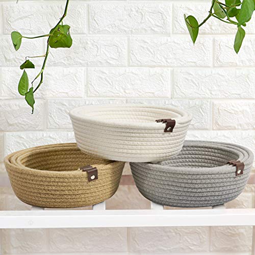 Goodpick 3pack Small Basket - Woven Jute Storage Basket for Kitchen Corner Basket for Snack Storage Cute Basket for CosmetiHome Storage Baskets for Shelves Gift Baskets, Hemp
