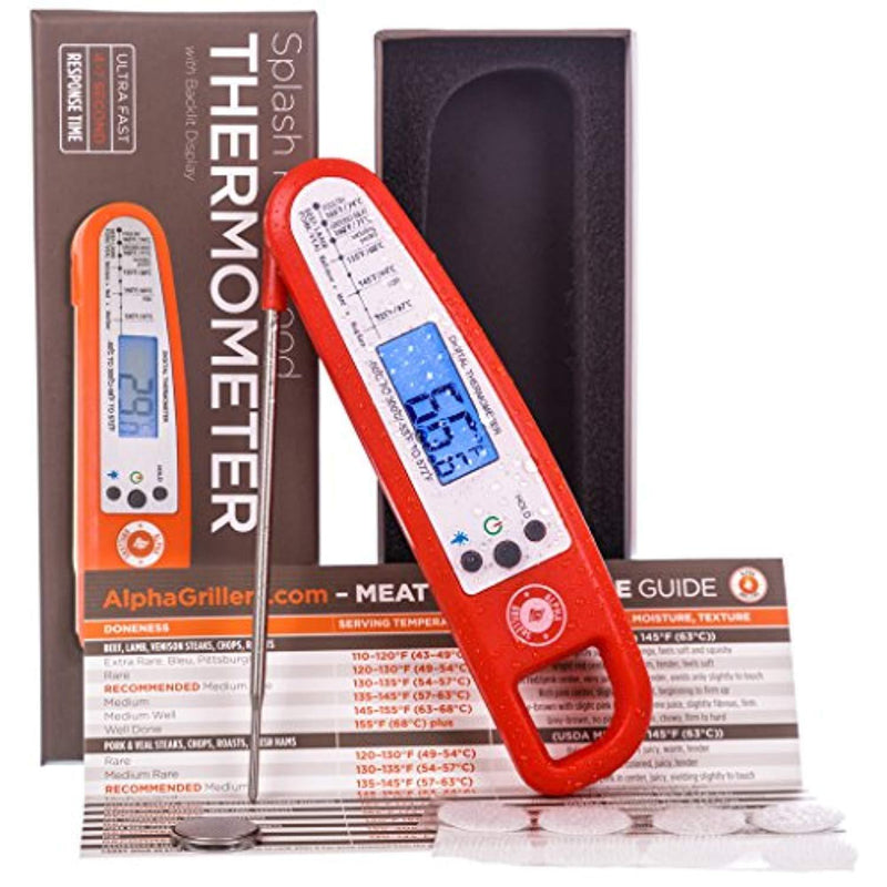 TSYMO  Instant Read Meat Thermometer For Cooking And Grill. UPGRADED WITH BACKLIGHT AND WATERPROOF BODY. Best Ultra Fast Digital Kitchen Probe. Includes Internal BBQ Meat Temperature Guide