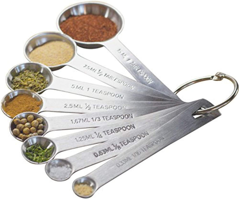 Natizo Set of 8 Stainless Steel Measuring Spoons - With 1/8, 1/3 and 1/16 Teaspoon, 1/2 Tablespoon - Metric and US Measurements - The Complete Set for Your Kitchen