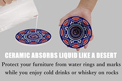 ENKORE Absorbent Coasters For Drinks - 6 Pretty Mandala Patterns on Big Ceramic Stones with Cork Back, Use as Elegant Home Decor and Save Your Furniture From Damage By Water Stain And Marks, No Holder