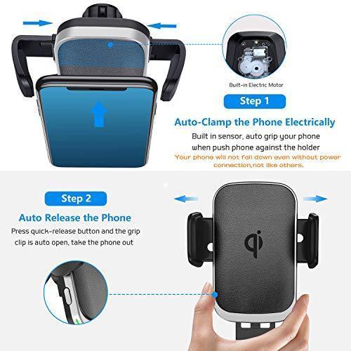 Wireless Car Charger Mount, Cshidworld Auto Clamping 10W/7.5W Qi Fast Charging Car Mount, Windshield Dashboard Air Vent Phone Holder Compatible with iPhone 11 Xs Max XR 8 Plus, Samsung S10 S9 S8