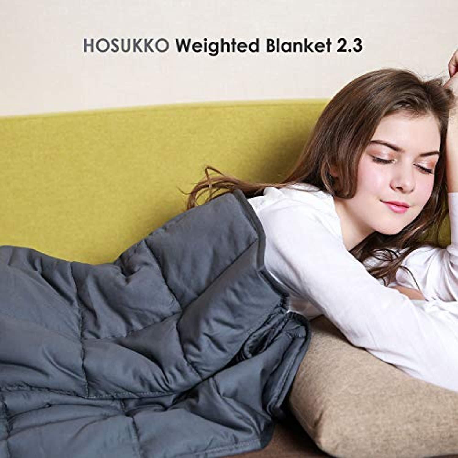 HOSUKKO Weighted Blanket Adult 60''x80'', 20lbs for 170-230lb Individual, Queen Sized Bed Weighted 2.0 Heavy Blanket 100% New Cotton with Glass Beads Grey for Adults, Youths