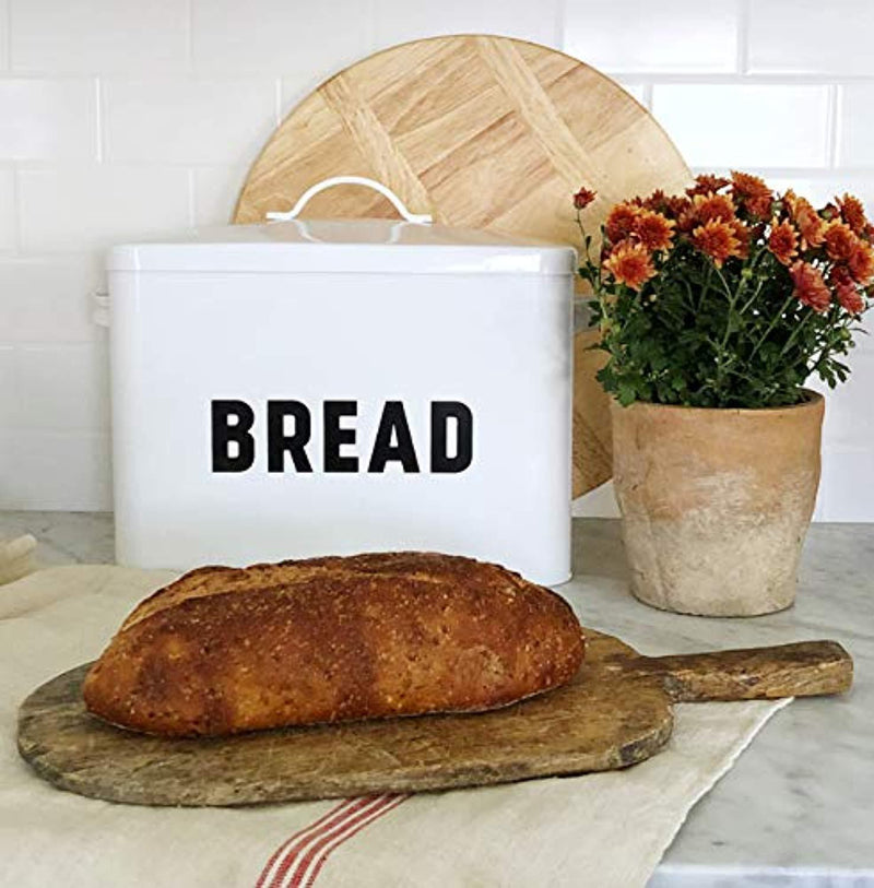 Metal Bread Box - Countertop Space-Saving, Extra Large, High Capacity Bread Storage Bin for your Kitchen - Holds 2+ Loaves - White with Bold BREAD Lettering by Claimed Corner