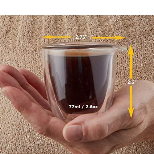 Double Wall Espresso Cups Set - Insulated Coffee Shot Glasses - 2.6oz, Set of 4 - Demitasse Gift Box