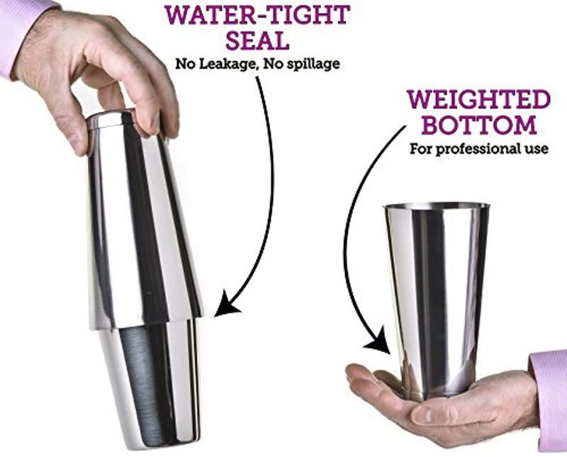 Boston Cocktail Shaker Set: Professional Weighted Bar Shaker with Hawthorne Strainer and Japanese Jigger - Perfect Home Bartender Kit For an Awesome Drink Mixing Experience - Exclusive Recipes Bonus