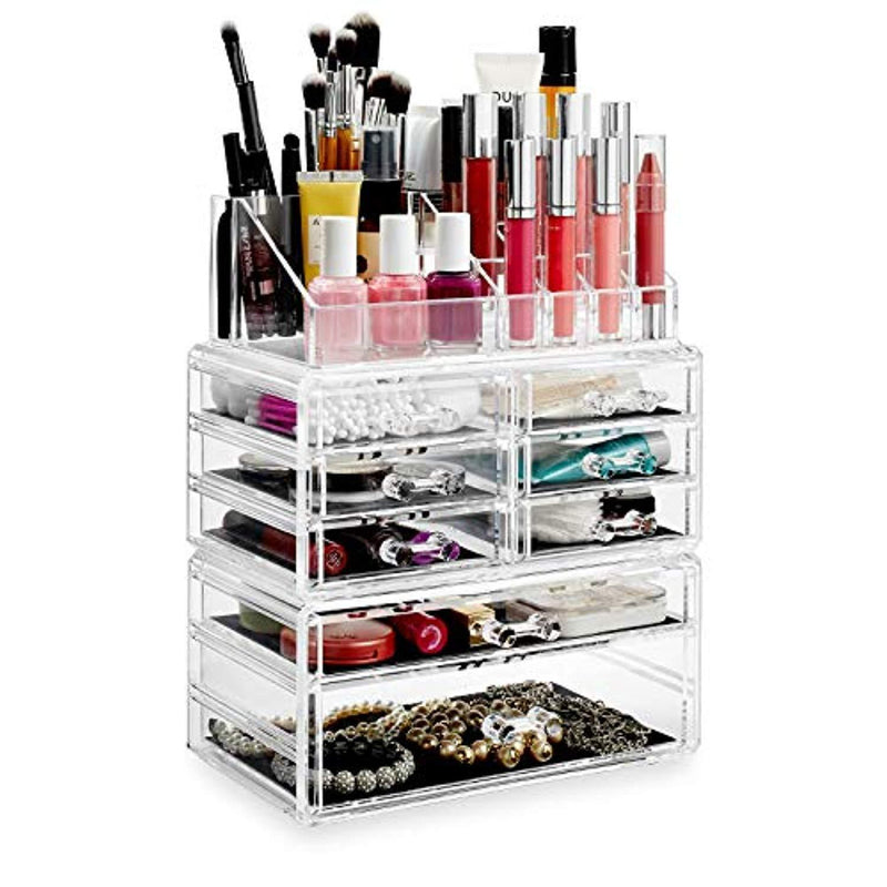 Casafield Acrylic Cosmetic Makeup Organizer & Jewelry Storage Display Case - 3 Piece Drawer Set - Clear