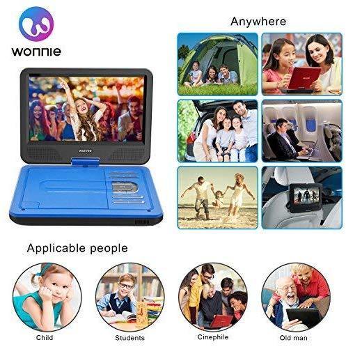 WONNIE 12.5 Inch Portable DVD Player with 4 Hour Rechargeable Battery,10.5" Swivel Screen, USB/SD Slot (BLUE)