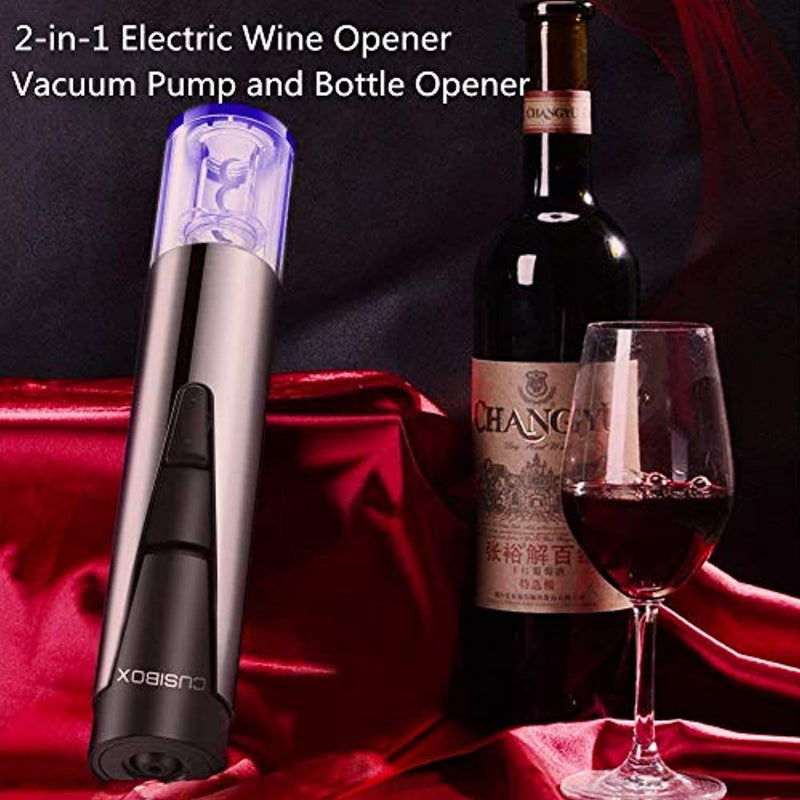 Electric Wine Bottle Opener Cordless 2-in-1 Vacuum Pump and Bottle Opener with Markable Wine Stopper,  Foil Cutter and Collectible Recharging Base