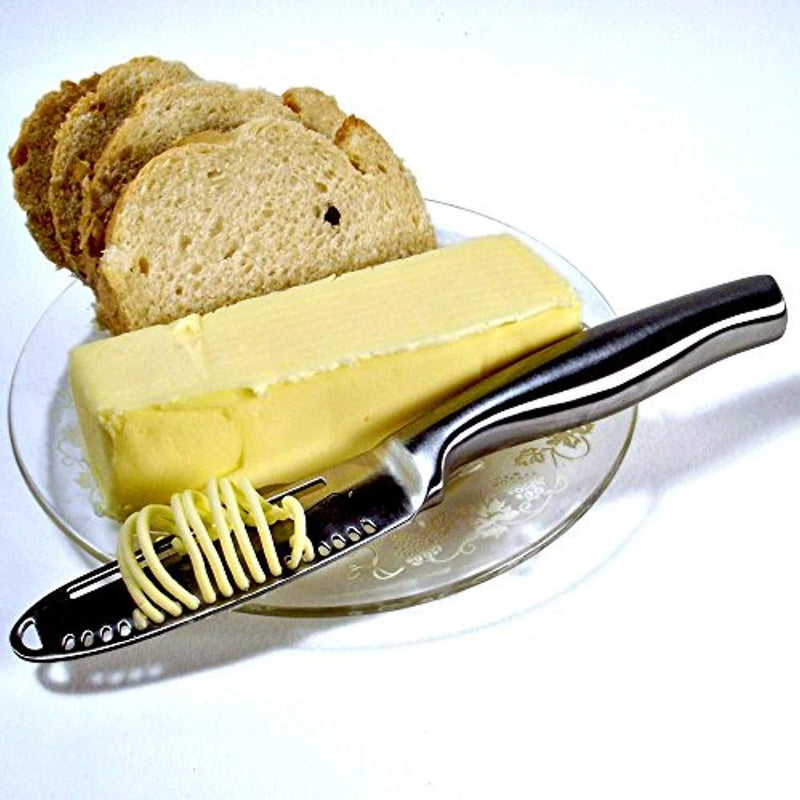 Butter Knife Magic, 3-in-1 Spreader, Grater, Slicer, Curler, 304SS Stainless Steel with Brushed Metal Finish. Create Spreadable Butter Ribbons and Slices. Stop Tearing Your Bread. Makes a Great Gift.