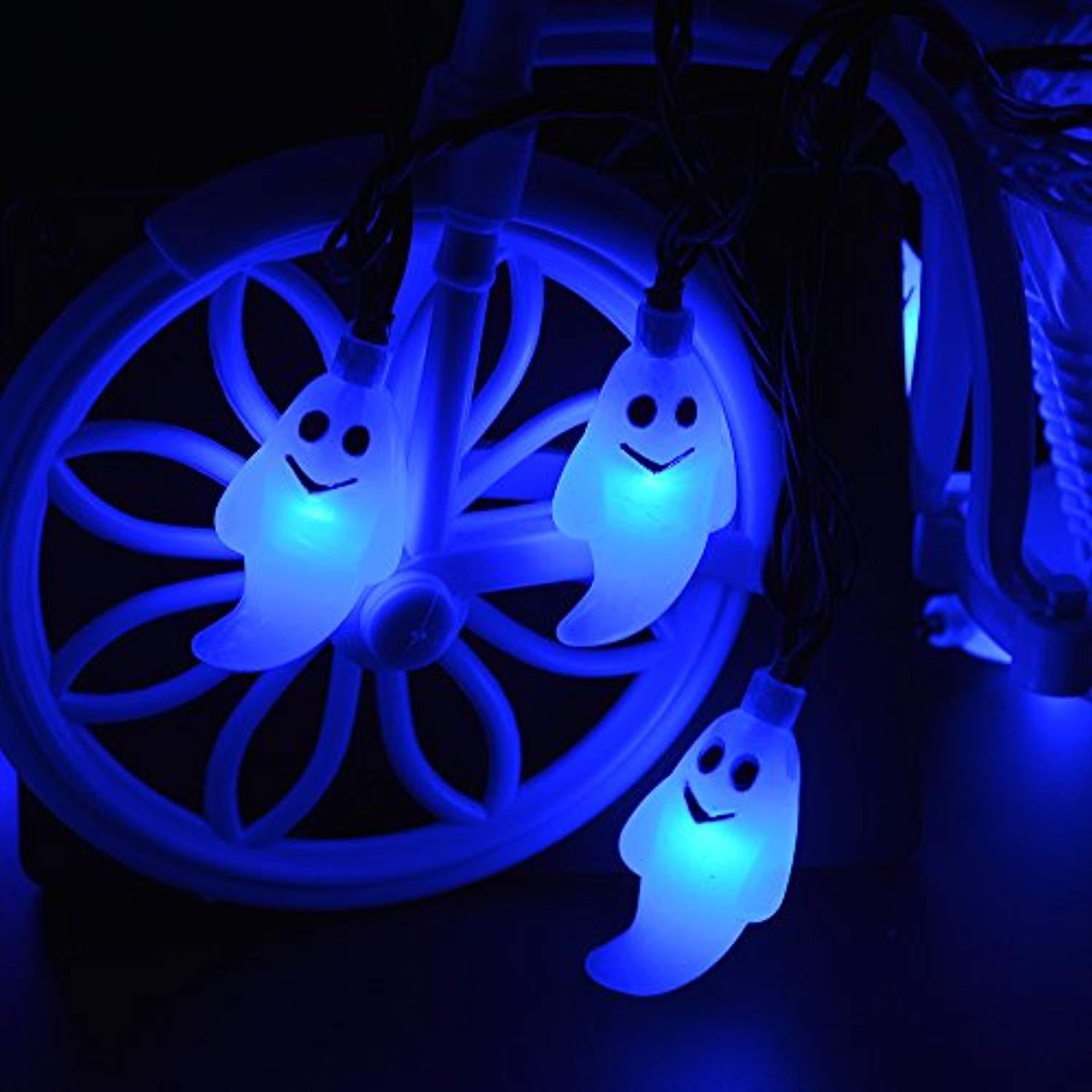 LEVIHCEC Solar Halloween Decorations String Lights, 30 LED Waterproof Cute Ghost LED Holiday Lights for Outdoor Decor, 8 Modes Steady/Flickering Lights [Light Sensor] 19.7ft Blue