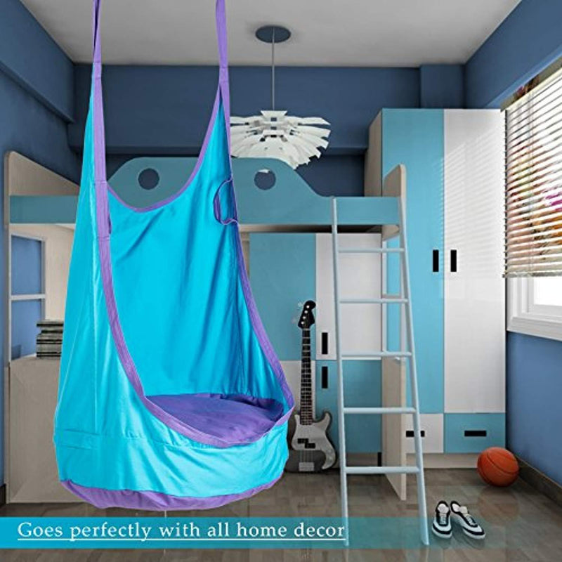 CO-Z Kids Pod Swing Child Hanging Chair Indoor Kid Hammock Seat Pod Nook (Upgraded Two Straps, Blue)