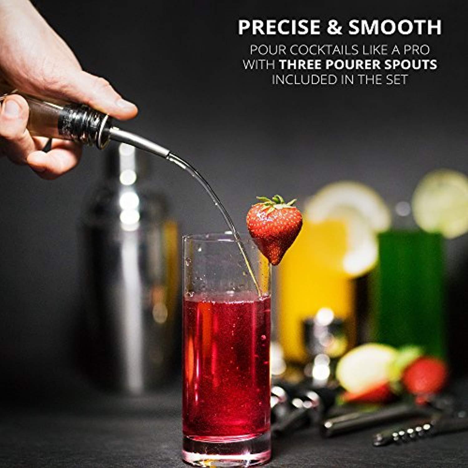 Mixology & Craft Stainless Steel 10 Piece Home Cocktail Mixology Tool Kit – With Bartender's Professional Shaker, Strainer, Jigger, Liquor Pourers and More – Attractive Gift Box and 100% Guarantee
