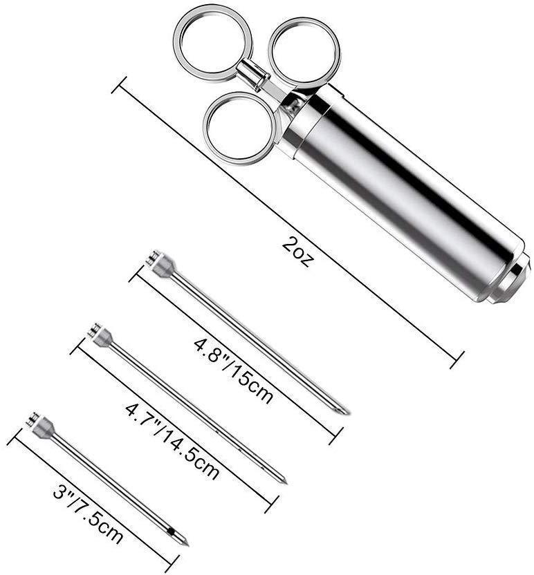 Cenow Meat Injector Kit Marinade Injector -Making The Juiciest BBQ& Turkey 3 Professional Marinade Needles+ 2 Cleaning Brushes