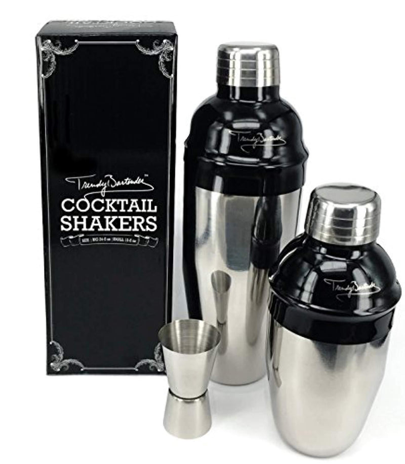 Premium Cocktail Shaker Set – 2 Professional Stainless Steel Martini Shakers (12 Ounce and 24 Ounce) – Built-In Strainer – Double Jigger Included – Bonus Cocktail Recipe eBook (Semi-Black)