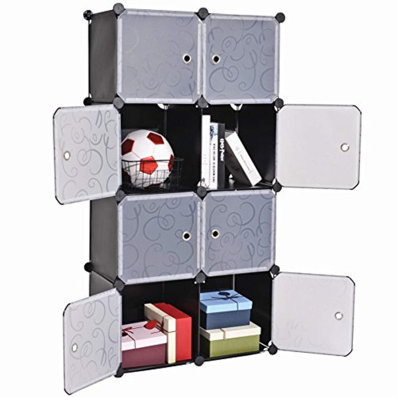 C&AHOME 8 Cube Storage Organizer Toy Rack Cabinet Wardrobe DIY Black Closet with White Doors