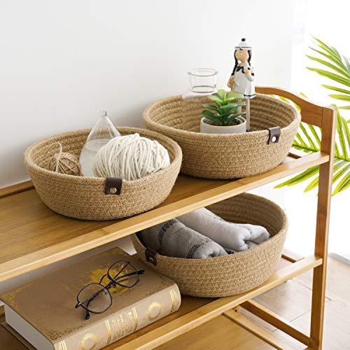 Goodpick 3pack Small Basket - Woven Jute Storage Basket for Kitchen Corner Basket for Snack Storage Cute Basket for CosmetiHome Storage Baskets for Shelves Gift Baskets, Hemp