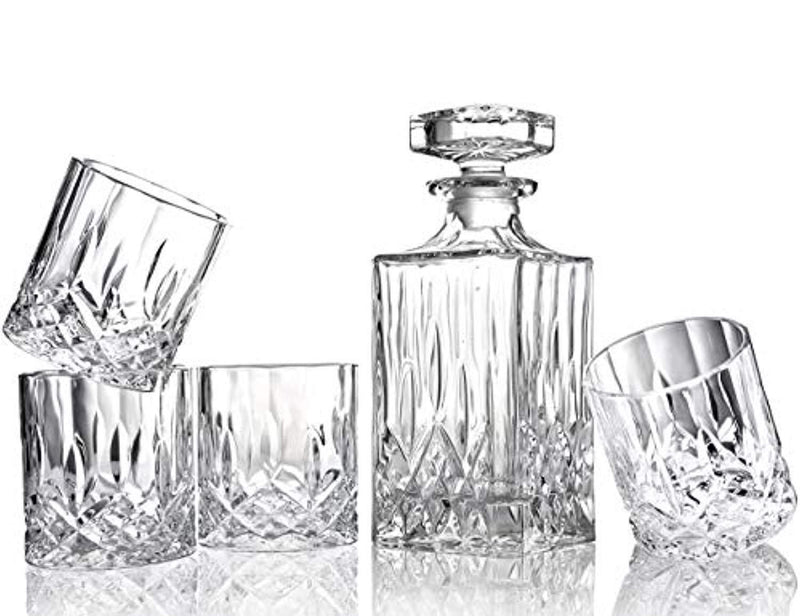 ELIDOMC 5PC Italian Crafted Crystal Whiskey Decanter & Whiskey Glasses Set, Crystal Decanter Set With 4 Whiskey Glasses, 100% Lead Free Whiskey Glass Set