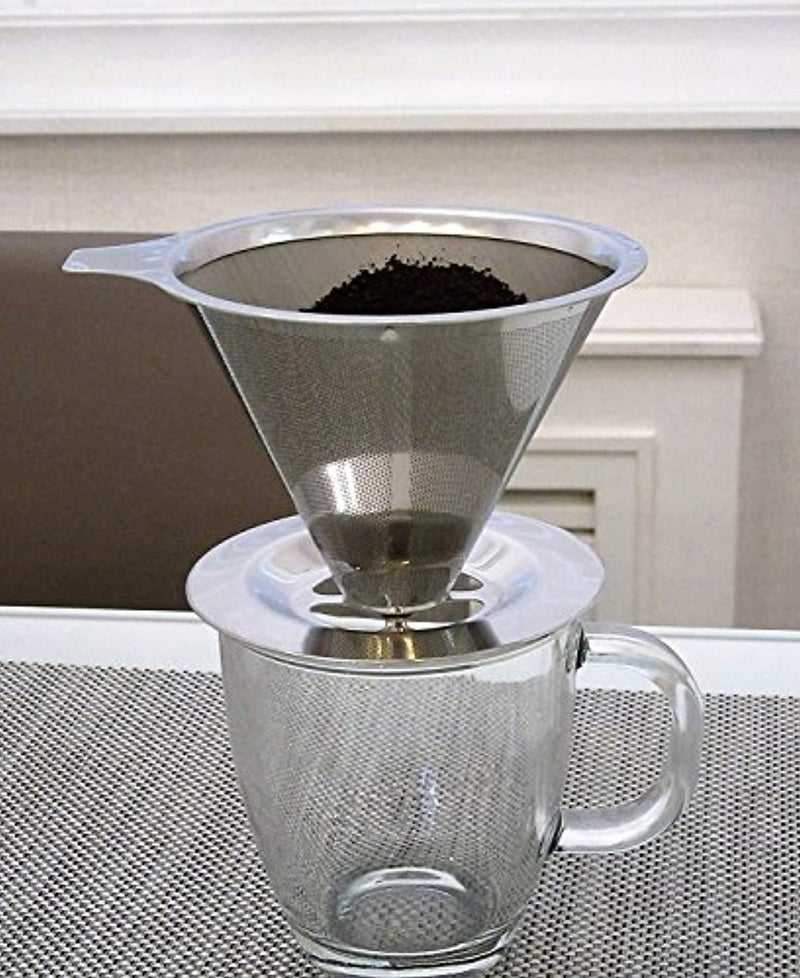 Ruzels Stainless Steel Pour Over Coffee Dripper with Reusable Double Layer Micro Mesh Filter