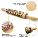 Sun Flower Christmas Wooden Rolling Pins Engraved Embossing Rolling Pin with Christmas Symbols for Baking Embossed Cookies(tree) (43×5cm)