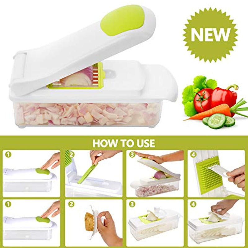 Kitchen Food Chopper Slicer Dicer Cutter: Vegetable Greater and Onion Chopper with 8 Stainless Steel Blades, 30% Heavier Duty Multi and Cheese Cutter – Food Dicer with Storage Container