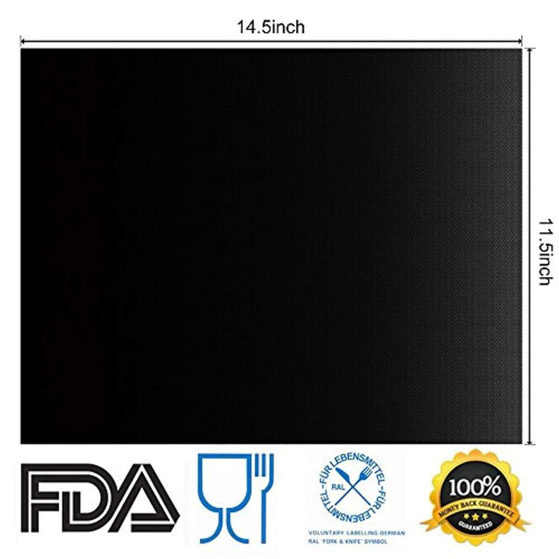 RENOOK BBQ Grill Mat Set of 2-Heavy Duty, 100% Non-Stick Mats Reusable, and Easy to Clean Barbecue Grilling Accessories-14.5x11.5-Inch,Black