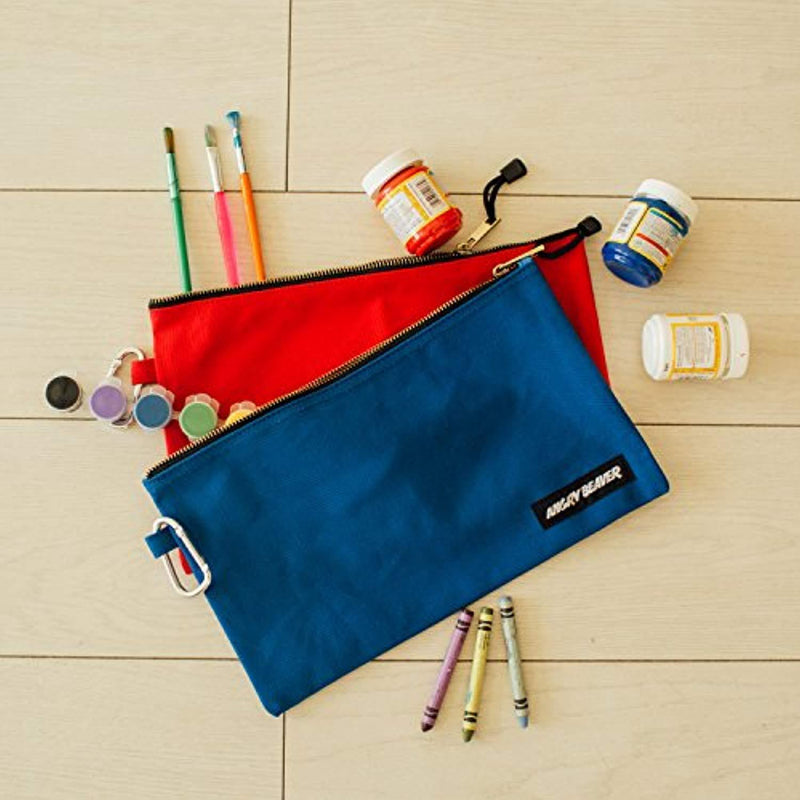 Canvas Tool Pouch with Zipper, 5 Pack, Utility Organization Bags, Heavy Duty Metal Zipper and Carabiner, by Angry Beaver