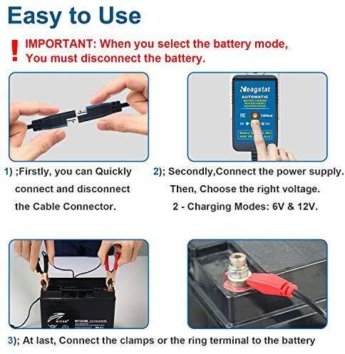 Heagstat Trickle Battery Charger 6V 12V 1000mA Automatic Smart Battery Maintainer for Auto Car Motorcycle Lawn Mower Boat ATV SLA AGM GEL CELL Lead Acid Batteries