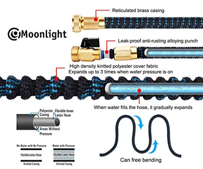 Yetolan 2018 Expandable Garden Hose 50ft - Best Water Hose with 3/4 Brass Connectors, 100% No Rust, Kinks or Leaks, Extra Strong Fabric - Outdoor Hose with 9-Way Spray Nozzle - Flexible Expanding Hose 50ft