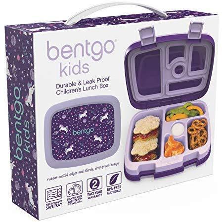Bentgo Kids Prints (Unicorn) - Leak-Proof, 5-Compartment Bento-Style Kids Lunch Box - Ideal Portion Sizes for Ages 3 to 7 - BPA-Free and Food-Safe Materials