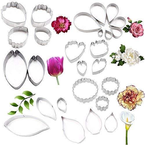 26Pcs Stainless Steel Gum Paste Flower and Leaf Cutter Set Fondant Flower Cookie Cutter Sugarcraft Flower Making Tool for Wedding,Birthday Cake Decorating