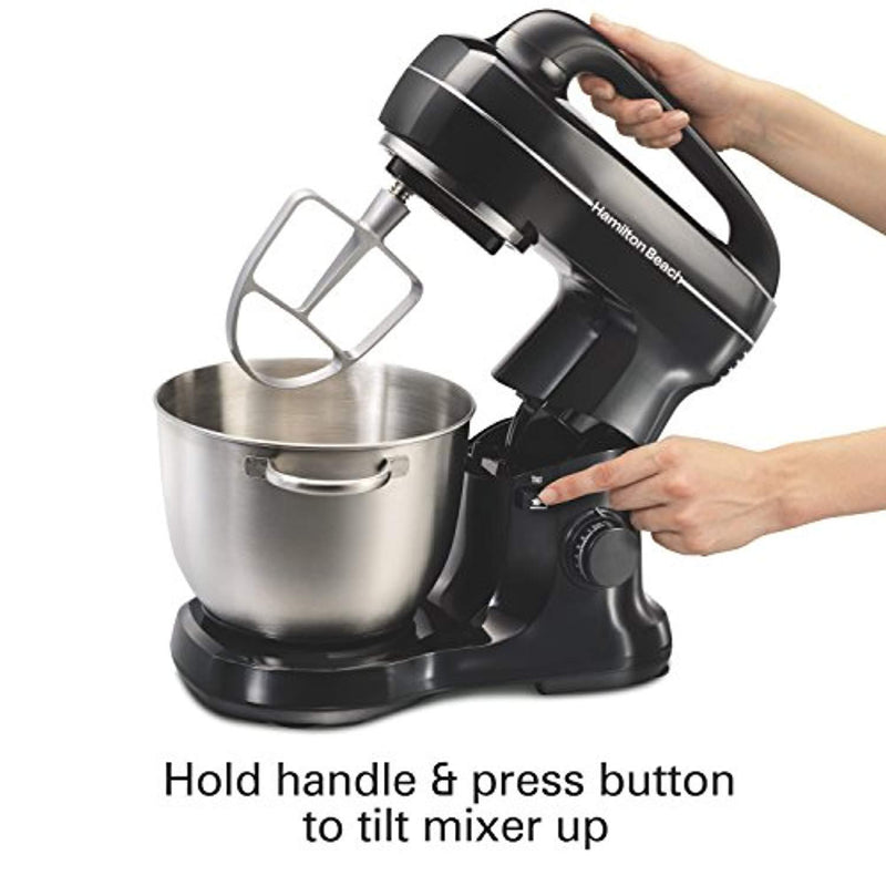 Hamilton Beach 63391 Stand Mixer, 7 Speeds with Whisk, Dough Hook, Flat Beater Attachments, 4 Quart, Black