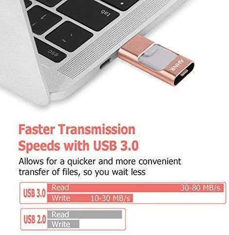 USB Flash Drives for iPhone 128GB [3-in-1] OTG Jump Drive, AHNR Thumb Drives External Micro USB Memory Storage Pen Drive, USB 3.0 Flash Memory Stick for iPhone, iPad, iOS, Android, PC(Silver)