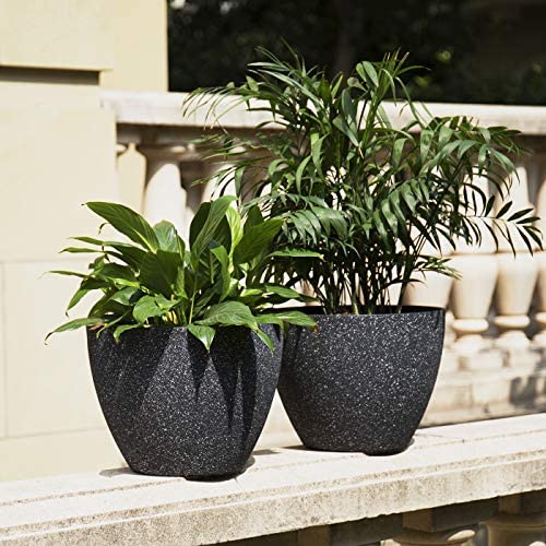 La Jolíe Muse Flower Pot Garden Planters Outdoor Indoor, Plant Containers with Drain Hole, Weathered Grey(11.3 Inch, Pack 2)