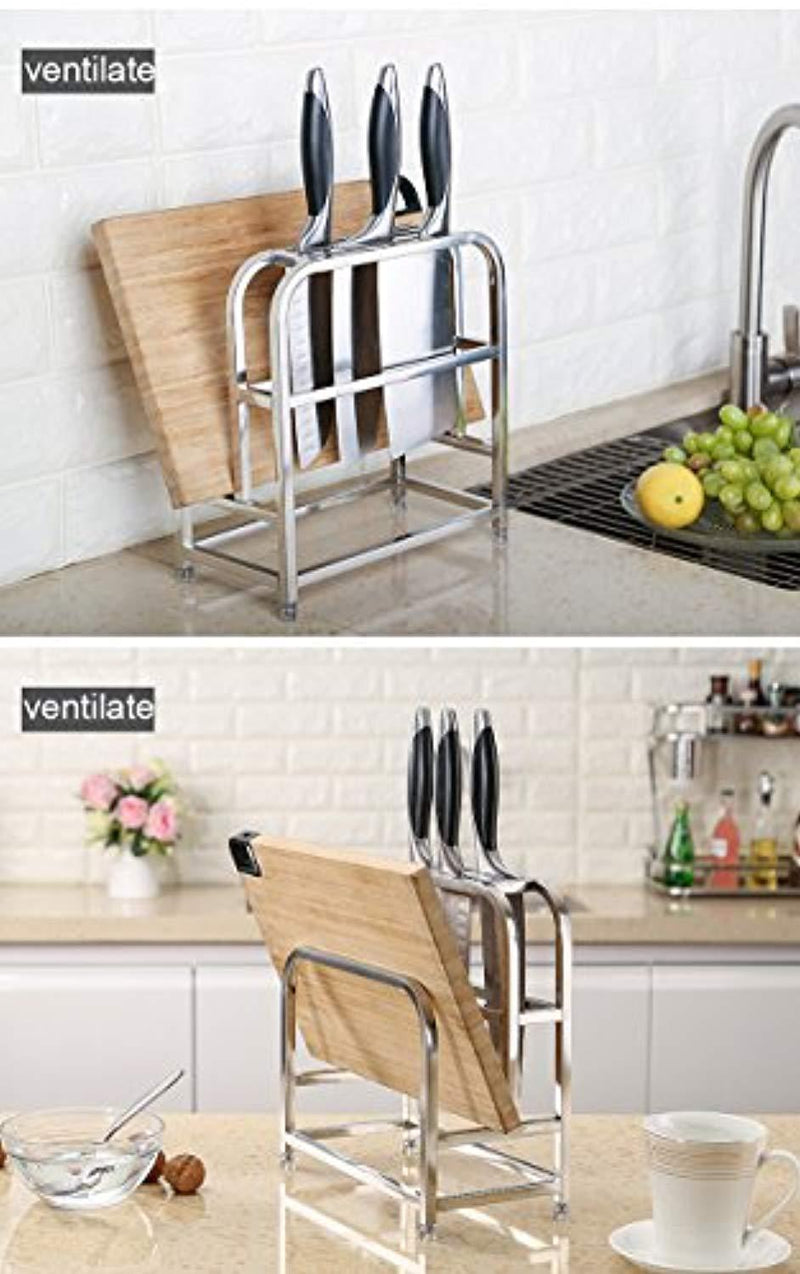 Knife Drying Rack Stainless Steel Knife Block w\ Cutting Board Hoder