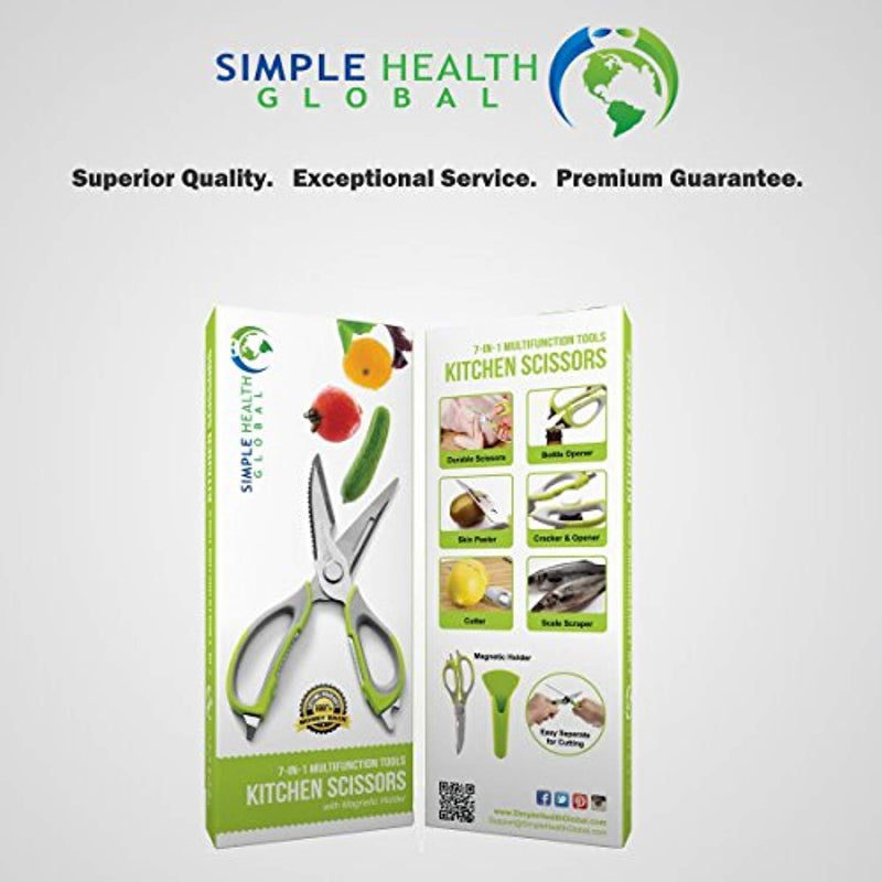 Kitchen Scissors Shears By Simple Health, Safe Heavy Duty Multifunction Take Apart Poultry Shears for Quick and Easy Cooking, Stainless Steel, Life Green - by Simple Health Global