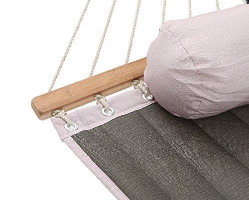 Patio Watcher 11 Feet Quilted Fabric Hammock with Pillow, Double Hammock with Bamboo Wood Spreader Bars, Perfect for Outdoor Patio Yard, Dark Blue