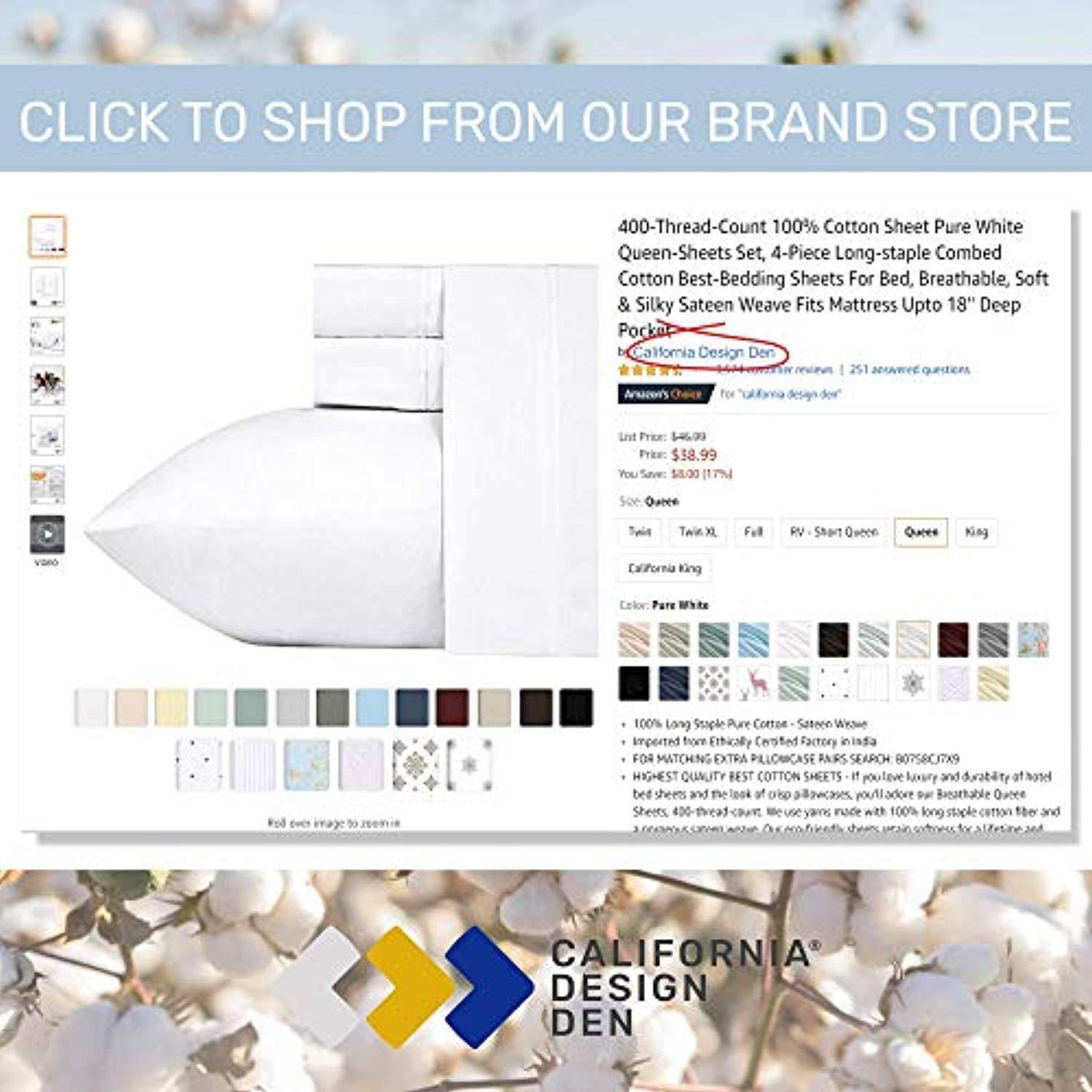 400 Thread Count 100% Cotton Pillow Cases, Ivory Standard Pillowcase Set of 2, Long - Staple Combed Pure Natural Cotton Pillows for Sleeping, Soft & Silky Sateen Weave Bed Pillow Covers by California Design Den