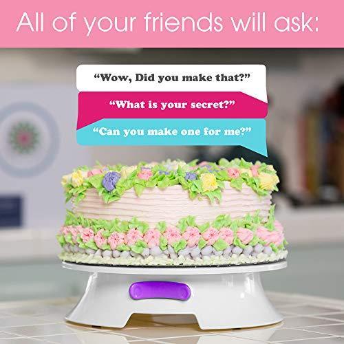 ForeverSmooth 12 Inch Cake Turntable - Quietest Smoothest Rotating Stand and Decorating Supplies Kit Complete w/Offset Spatula, 4 Side Icing Bench Scraper, Lifter Board a Perfect Frosting Baking Set