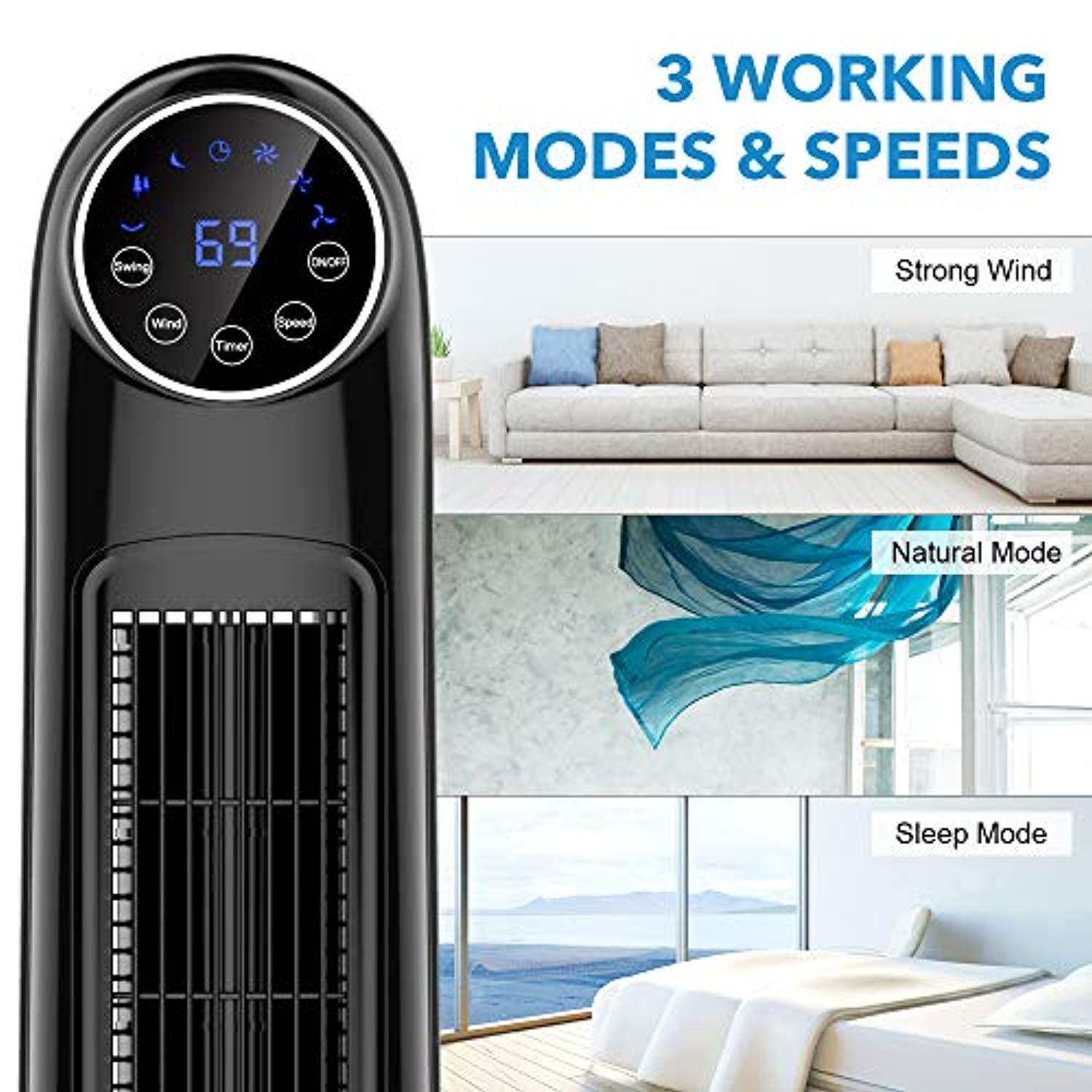 48'' Oscillating Tower Fan, Cooling Fan with Remote Control, Digital Timer, Quiet Tower Fan with 3 Modes & 3 Speeds, Bladeless Design, Oscillating Fan 12 Hours Automatic Shut-Off Timer