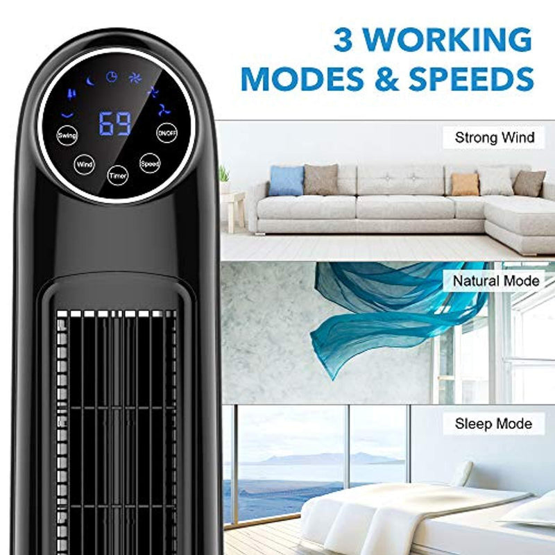 48'' Oscillating Tower Fan, Cooling Fan with Remote Control, Digital Timer, Quiet Tower Fan with 3 Modes & 3 Speeds, Bladeless Design, Oscillating Fan 12 Hours Automatic Shut-Off Timer
