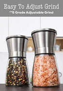 Premium Stainless Steel Salt and Pepper Grinder Set of 2 - Adjustable Ceramic Sea Salt Grinder & Pepper Grinder - Short Glass Salt and Pepper Shakers Pepper Mill & Salt Mill with Free Funnel & EBook by Home EC
