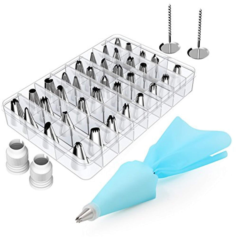 Kootek 42 Pieces Cake Decorating Kits Supplies with 36 Icing Tips, 2 Silicone Pastry Bags, 2 Flower Nails, 2 Reusable Plastic Couplers Baking Supplies Frosting Tools Set for Cupcakes Cookies