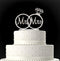 Rubies & Ribbons "Mr & Mrs" Silver Metal with Rhinestones Two Rings Bling Wedding Cake Topper Party Decoration with Gift Box